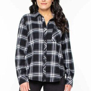 WELL WORN XXL Women's Black and White Plaid Button-Up Shirt Soft Cozy Flannel